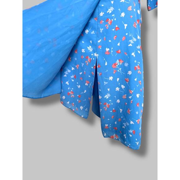 Joie Blue Floral Wrap Dress Size XS Long Sleeve V-Neck Midi Dress Asymmetric Hem - Picture 6 of 11